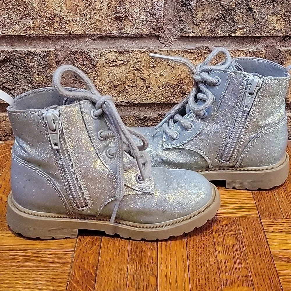 Old Navy Combat Boots Glitter Silver Toddler Size 8